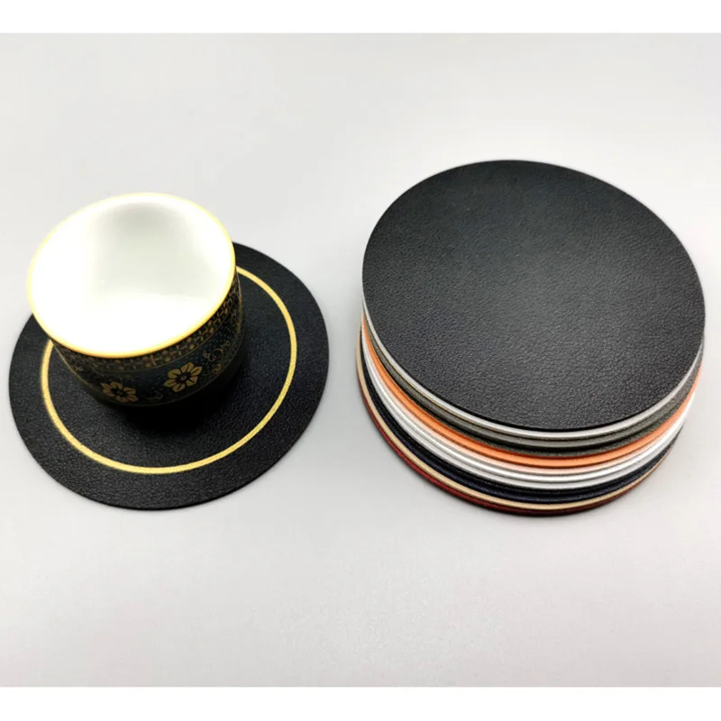 

6pcs/lot Round Leather Pvc Coaster Coffee Coaster drink coasters for table top protection home decoration set