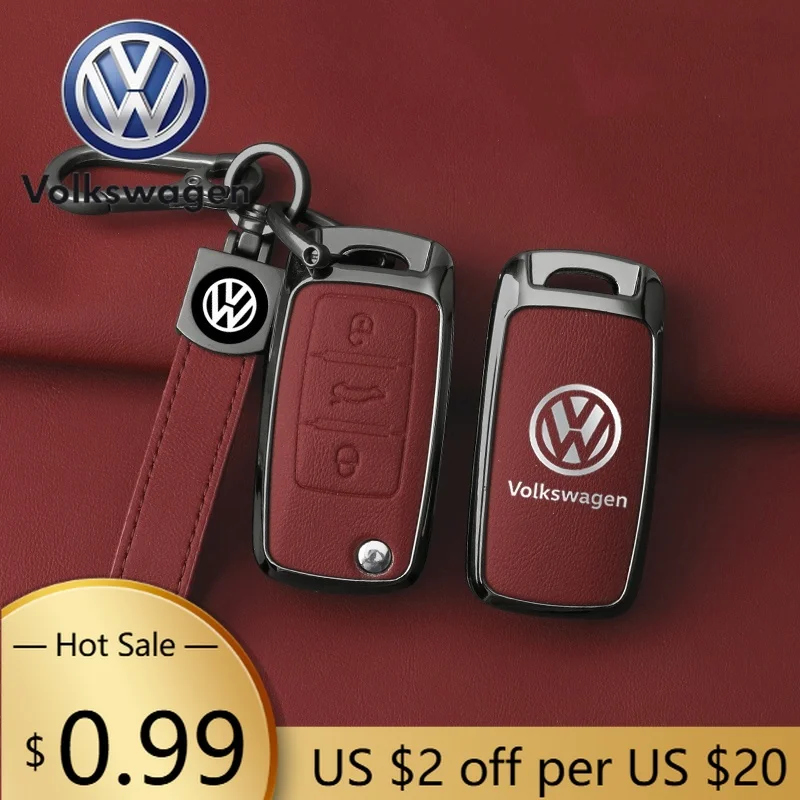 Фото Чехол-брелок для автомобильного ключа из металла и кожи для Volkswagen VW Polo, Tiguan, Passat, Golf, Jetta, Lavida №1