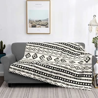 3d printed boho aztec black cream mixed pattern blanket flannel upholstery super warm blanket for bed sofa plush thin quilt