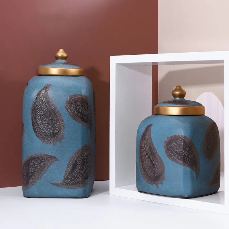 

European Style Retro Resin Feather Pattern with Cover Storage Jar Decorative Jar Candy Box Desktop Ornament Home Decoration