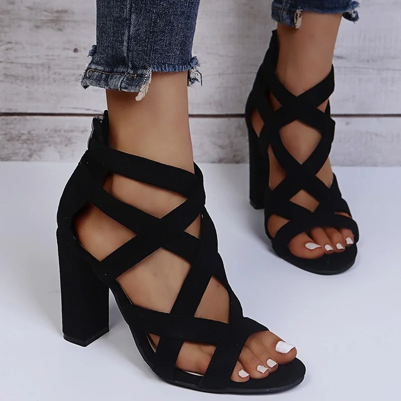 

maogu Ladies Open Toe High Heels Block Heel Summer Shoes Woman Gladiator Zipper Sandal 2023 Trend Black Women Pumps Sandals 43