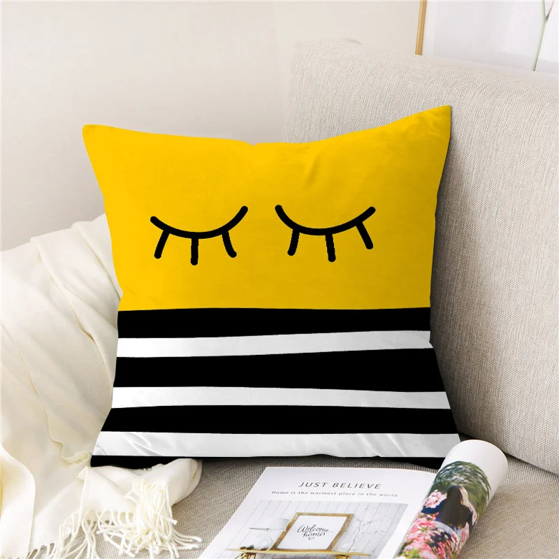 

45X45Cm Custom Yellow Geometric Pillowcase Patchwork English Letter Cushion Cover Print Pillowslip Sofa Chair Home Decoration
