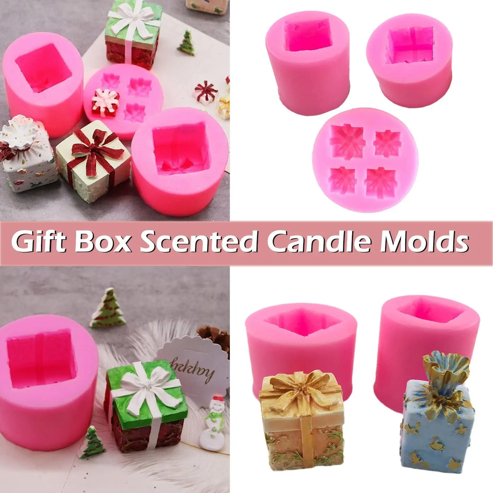 

1pc Christmas Gift Box Scented Candle DIY Molds 3D Art Wax Mold Silicone Mould Soap Making Candle Mold Tool