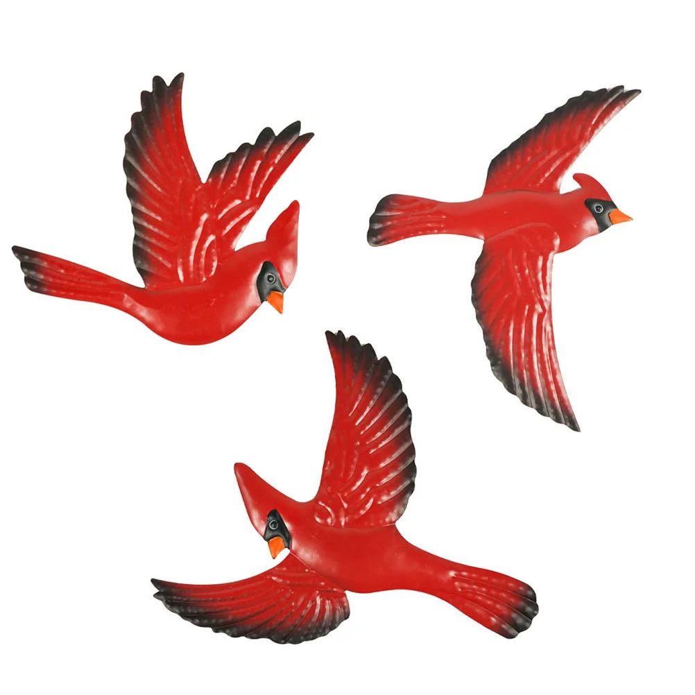 

3Pcs Bird Art Craft Lovely Creative Red Wall Art Craft Iron Bird Wall Decor for Home Bar