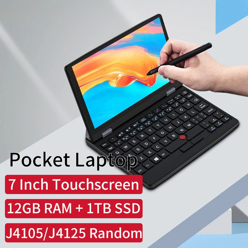 7 Inch Mini Laptop J4105/J4125 Notebook IPS Touch Screen Netbook Windows 10 Mini PC Micro Computer Bluetooth 4.2 12G RAM 1TB SSD