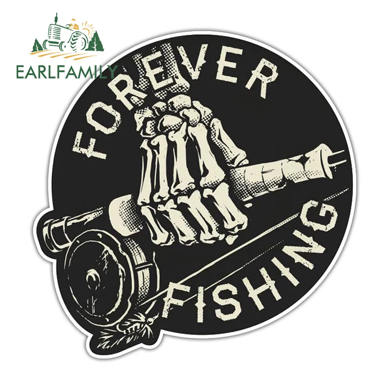 EARLFAMILY 13cm x 12.8cm Forever Fishing Reel Sticker for Tackle Box Toolbox NEVER Tire of Fishing Decal Funny Car Stickers