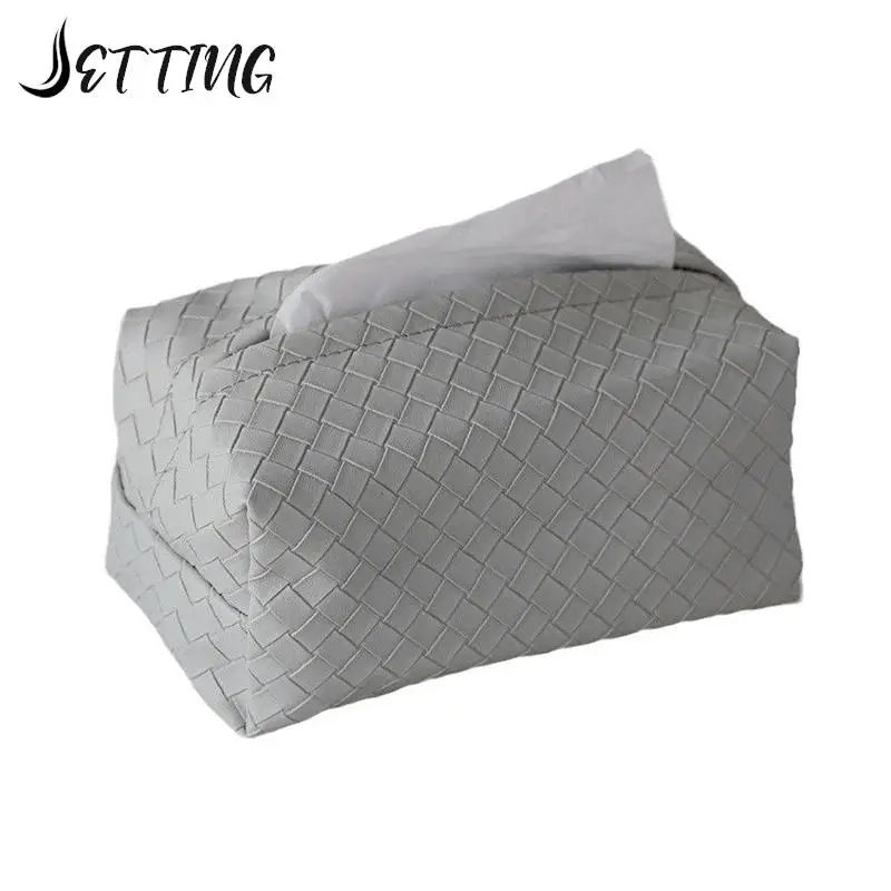 

1pcs Weave Leather Tissue Box Chic Portable Car Paper Holder Ins Decorative Restaurant Hotel Napkin Dispenser Home Office