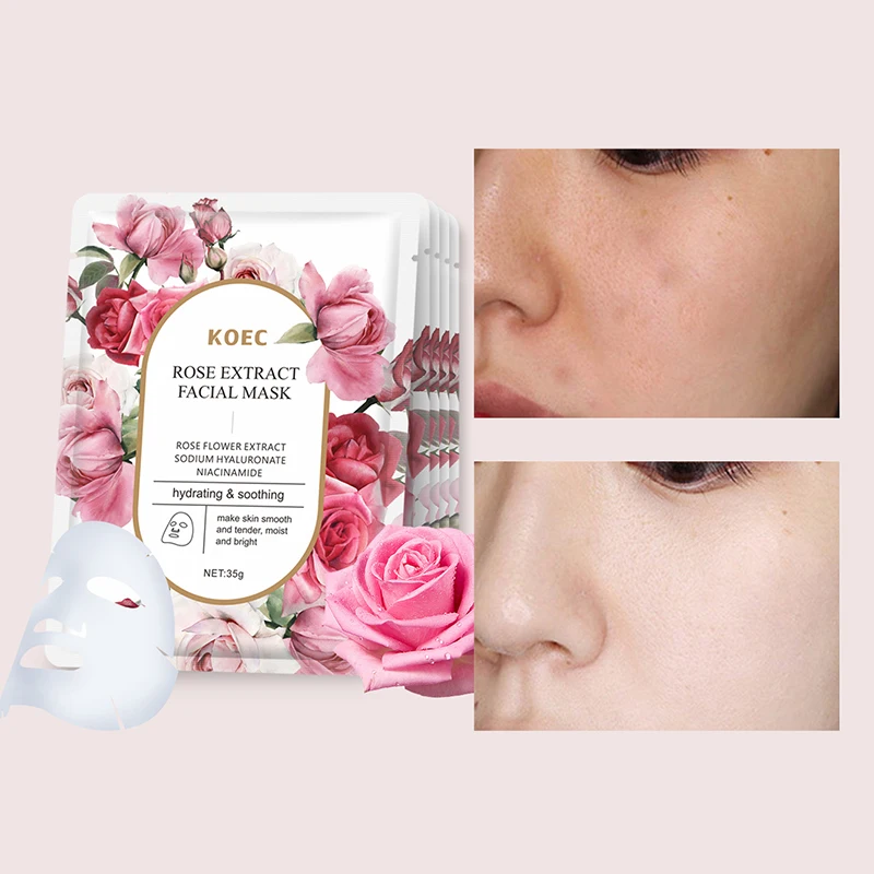 

5PCS Rose Hydrating Soothing Facial Mask Niacinamide Deep Hydrating Whitening Rejuvenating Brightening Skin Tone Face Skincare