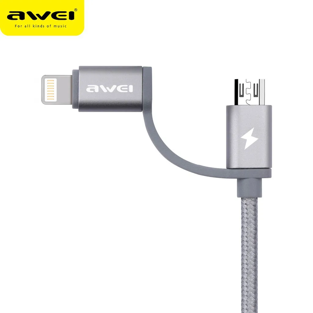 Awei 2 в 1 кабель Micro USB для зарядки телефона 20 см IOS Android и Powerbank кабели CL-930C быстрой |