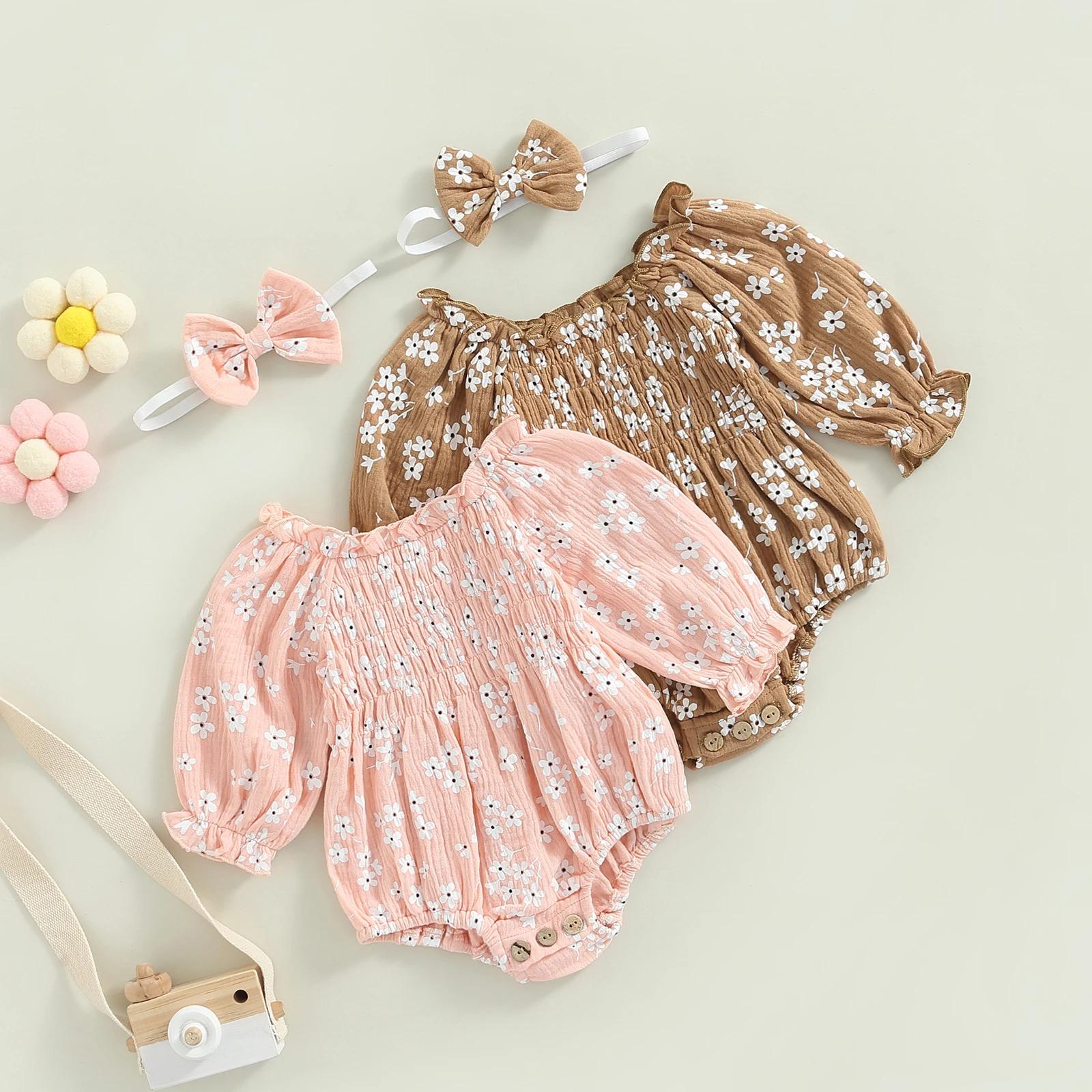 

Baby Rompers+Headband Toddler Newborn Baby Girls Floral Printed Long Sleeve Rompers Jumpsuits Casual Clothes Outfits