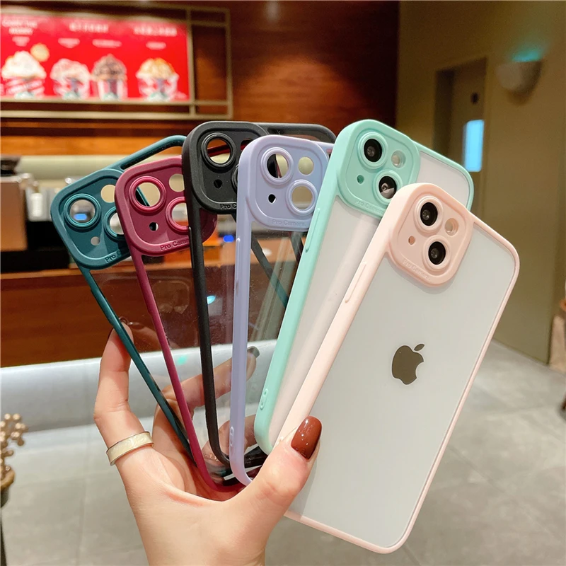 

Candy Color Camera Protection Phone Case For iPhone 13 12 11 Pro Max 7 8 Plus X XR XS Max 7 SE 2020 Transparent Shockproof Cover