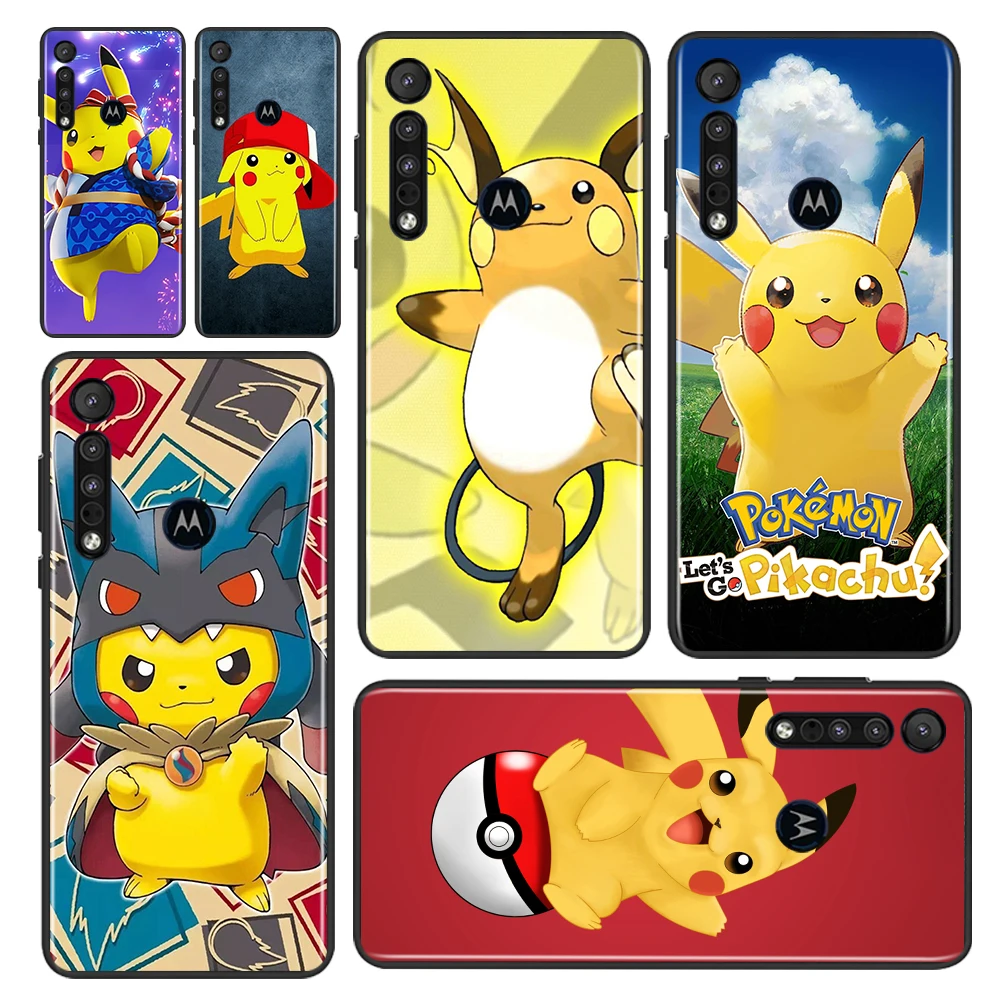 

Cartoon Pikachu Cute For Motorola Moto G9 G8 E20 E7 E6 One Marco Hyper Fusion Power Lite Edge Plus Black Phone Case Capa Cover