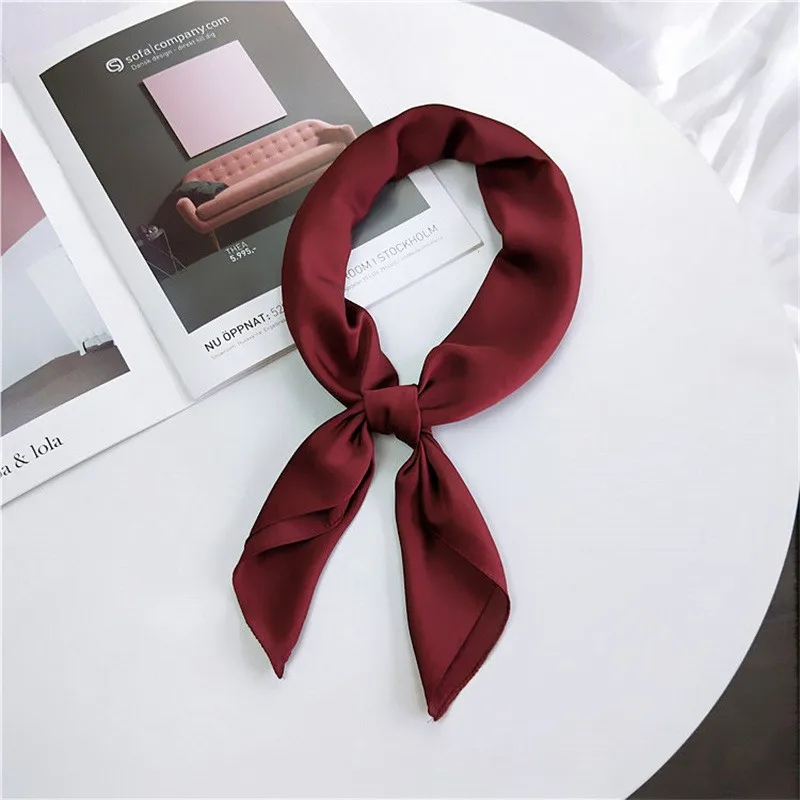 

Women's Fashion Elegant Kerchief Small Square Towel Solid Color Silk Neck Scarfs 70x70cm Korean Style Headscarf