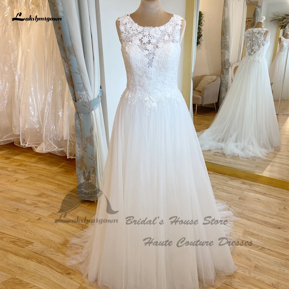 

Lakshmigown Foral ТРАПЕЦИЕВИДНОЕ свадебное платье без рукавов 2022 элегантное Тюлевое длинное пляжное свадебное платье es Vestidos Noivas