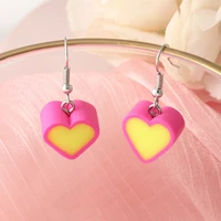 sweet love pink yellow soft clay heart earring hook cute double hearts earrings for couple lover fashion bijoux girl friend gift
