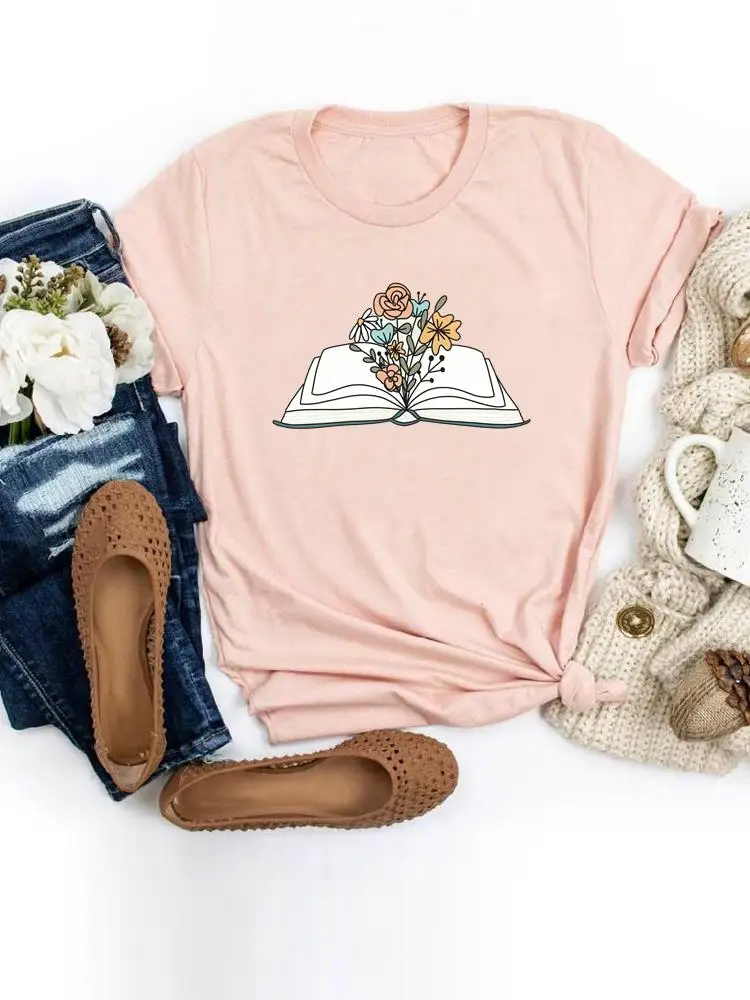 

Book Flower Trend 90s Clothing Cartoon Shirt Female T-shirts Women Short Sleeve Fashion Summer Graphic Tee Print T Top
