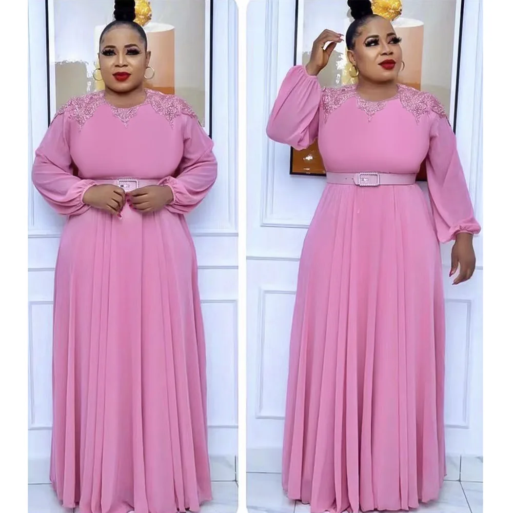 

2022 African Plus Size Polyester Dresses Women Evening Maxi Dress Embroidery African Women Long Sleeve Dress