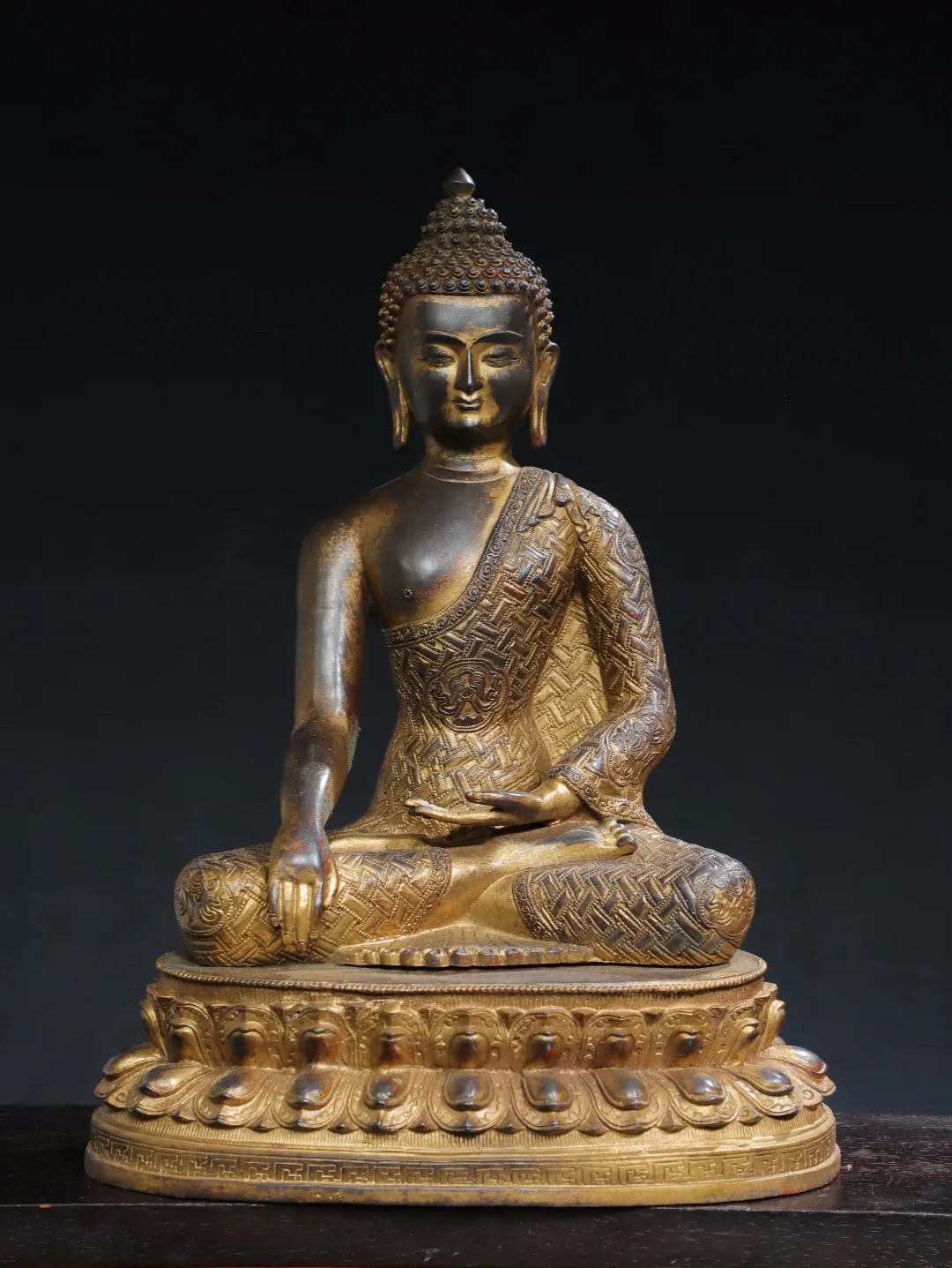 

17"Tibet Temple Collection Old Bronze Cinnabar Mud gold Da Ri Tathagata Buddha Amitabha Double Lotus Platform Worship Hall