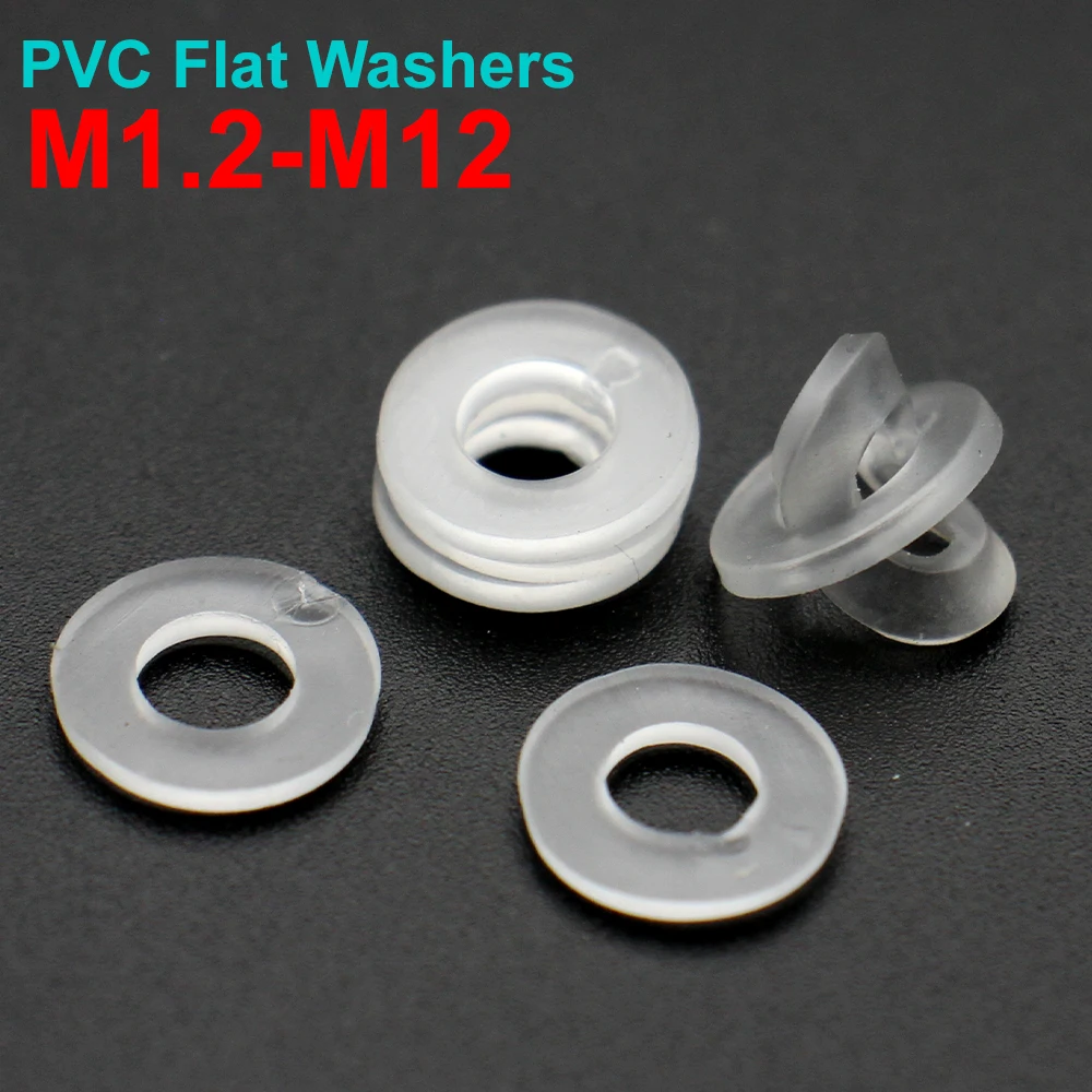

M1.2 M1.4 M1.7 M1.8 M2 M2.5 M3 M4 M5 M6~ M12 Мягкая/жесткая пластиковая плоская шайба из ПВХ, прозрачная изоляционная простая прокладка, кольцевая прокладка