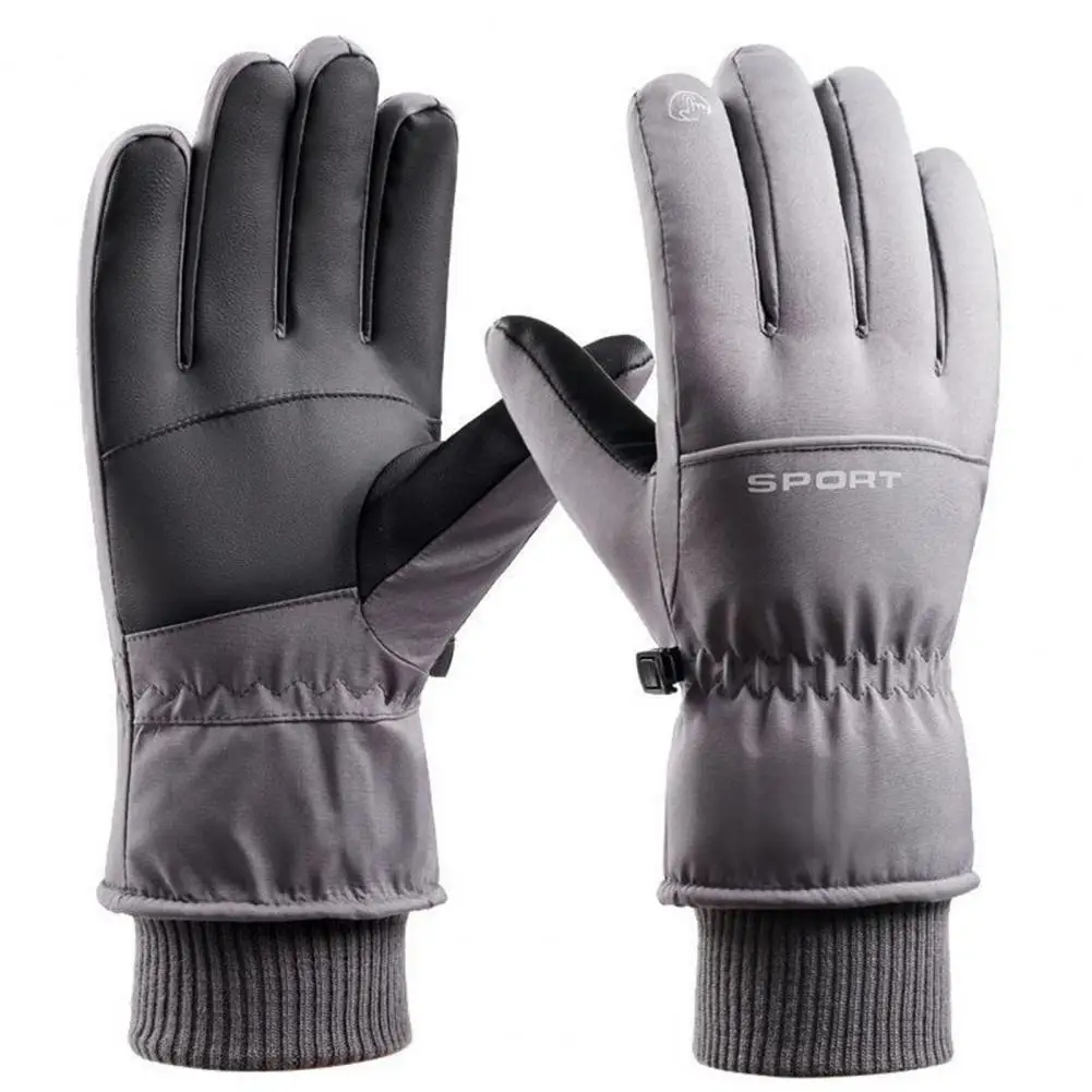 

1 Pair Fleece Lining Ribbed Cuffs Waterproof Full Finger Men Gloves Winter Windproof Touch Screen Non-slip Cycling Gloves