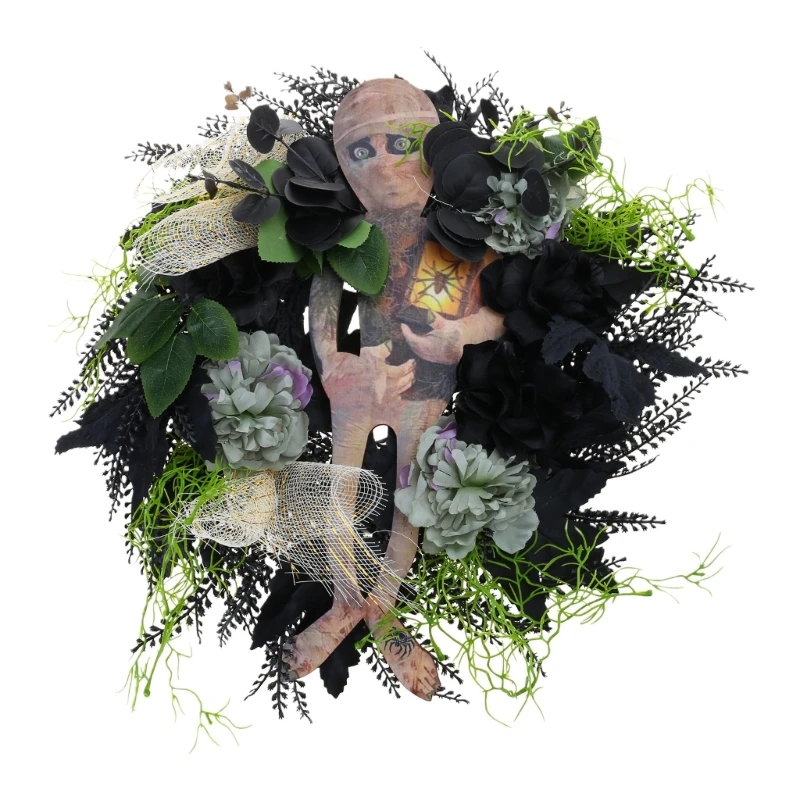 D0AD Хэллоуин венок мумии для входной двери страшная мумия приветственный знак