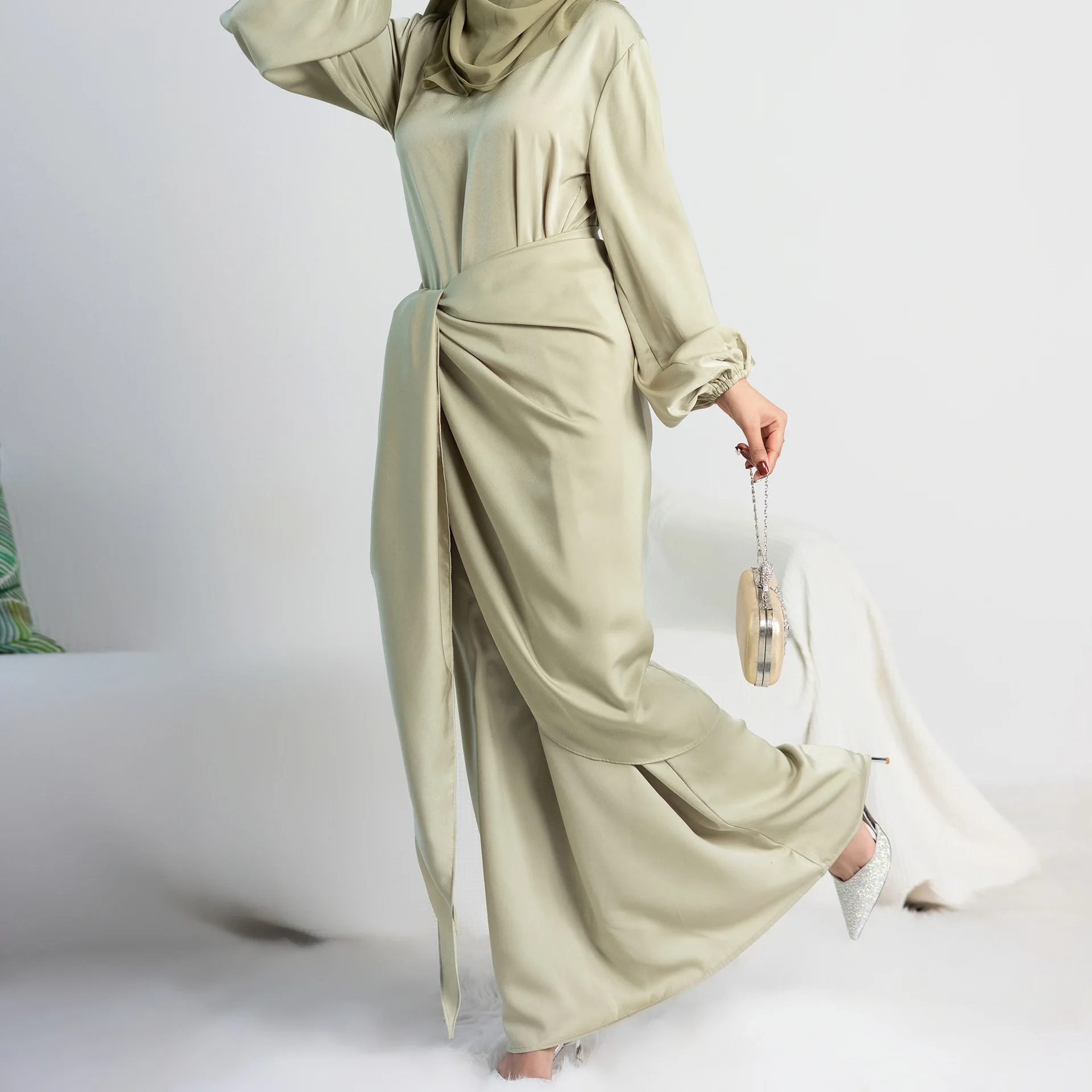2023 Dubai Turkish Robe Feminine Two-piece Set Modest Dress Caftan Marocain Abaya Femme Muslim Sets Abayas for Women