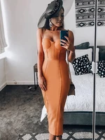 bandage dress evening 2022 summer womens long maxi bodycon dress ribbed orange red black sexy party dress club birthday outfits