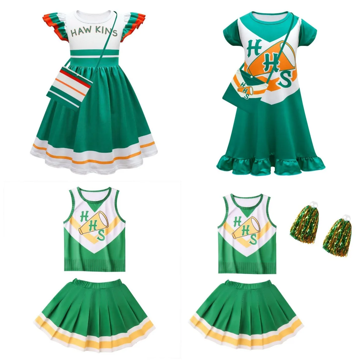 

Kids children Stranger cos Things Season 4 Hawkins High School Cheerleading Cosplay Costume Halloween Carnival Suit