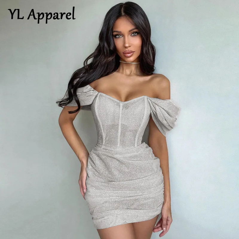 

Сексуальное женское платье с коротким рукавом и открытой спиной, вечерние платья с вырезом лодочкой и складками, облегающее короткое вечер...