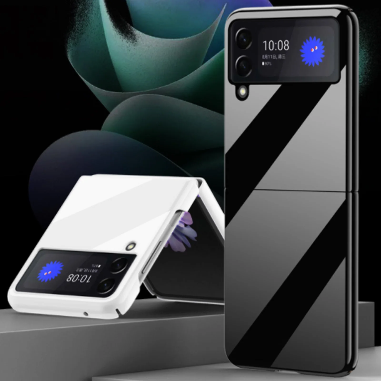 

Phone Cases for Samsung Galaxy Z Flip 3 Piano Paint Mirror Reflective Material Case with 180 Degree Foldable Unique Design