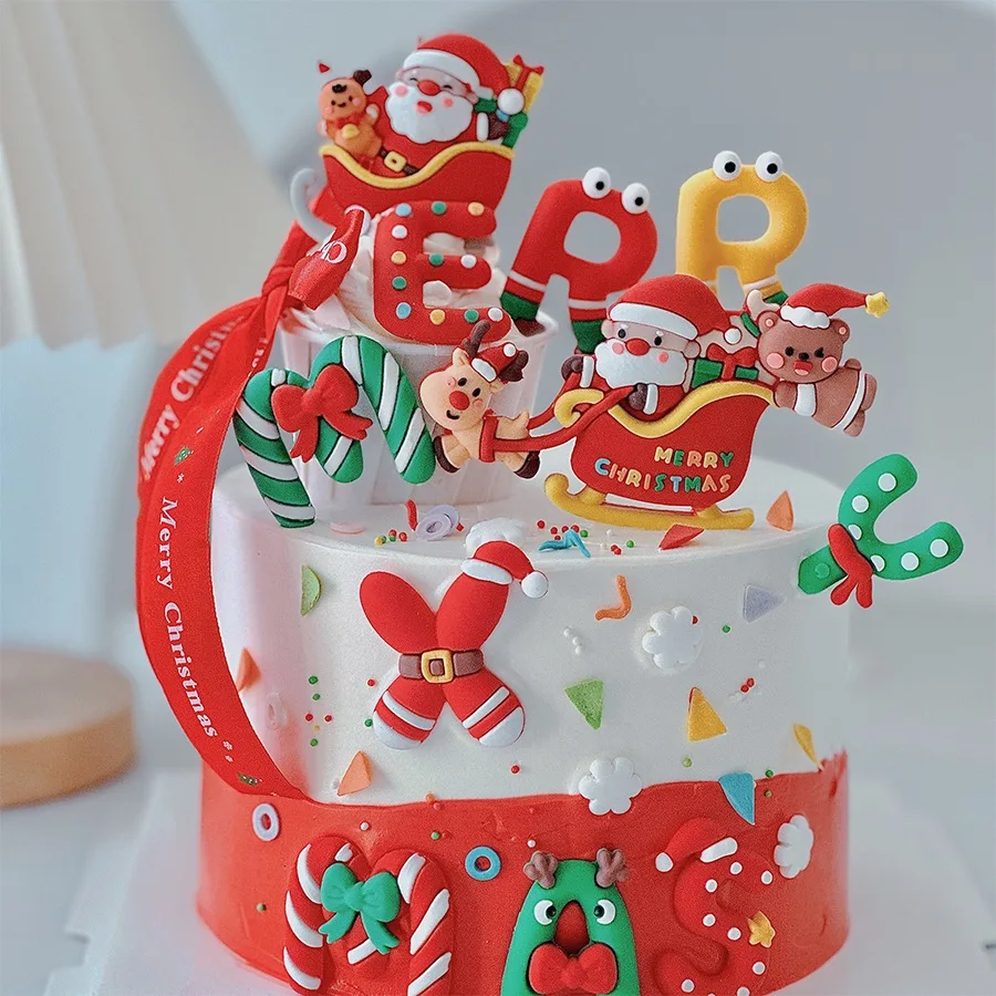 Рождественское Украшение Для Торта Санта-Клаус Лось Дерево Парафин Воск Топпинг
