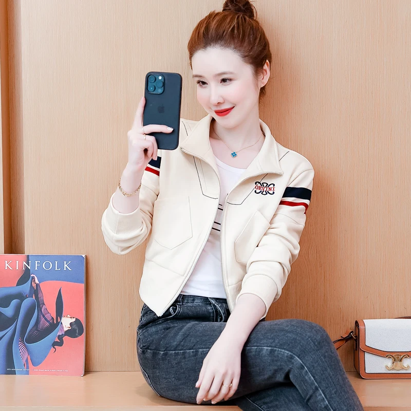 

Летняя модная Ветровка-бомбер с отложным воротником, короткая куртка для женщин, новинка 2023, повседневные куртки с длинным рукавом, пальто, женская верхняя одежда