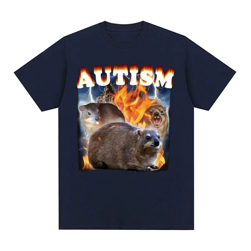 Autism Funny Hyrax Meme Tee Shirt Men Clothing Harajuku Vintage Oversized T-shirt Unisex Summer O-Neck Tops Short Sleeve T