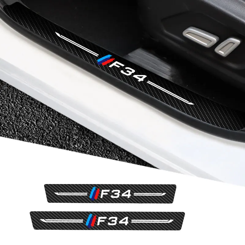 

4X Car Threshold Stickers For BMW F34 Logo Anti Scratch Door Sill Protector Protection Carbon Fiber Stylin Auto Accessories