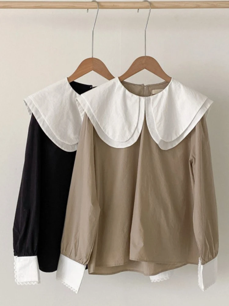 Женский пуловер с длинным рукавом элегантный контрастной расцветки кукольным