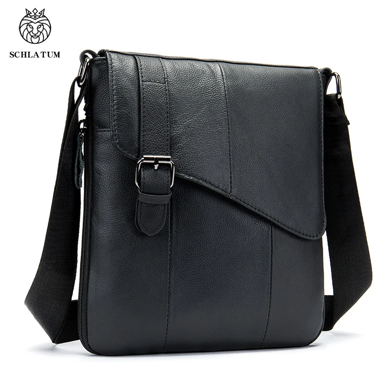 SCHLATUM Fashion Quality Real Leather Male Casual Multifunction Messenger Satchel  Shoulder Bag Large  Leather Bag For Man