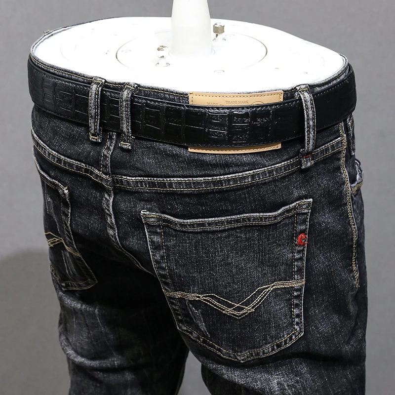 Fashion Vintage Trousers Men Jeans Retro Black Gray Elastic Stretch Slim Fit Ripped Jeans Men Casual Designer Denim Pants Hombre