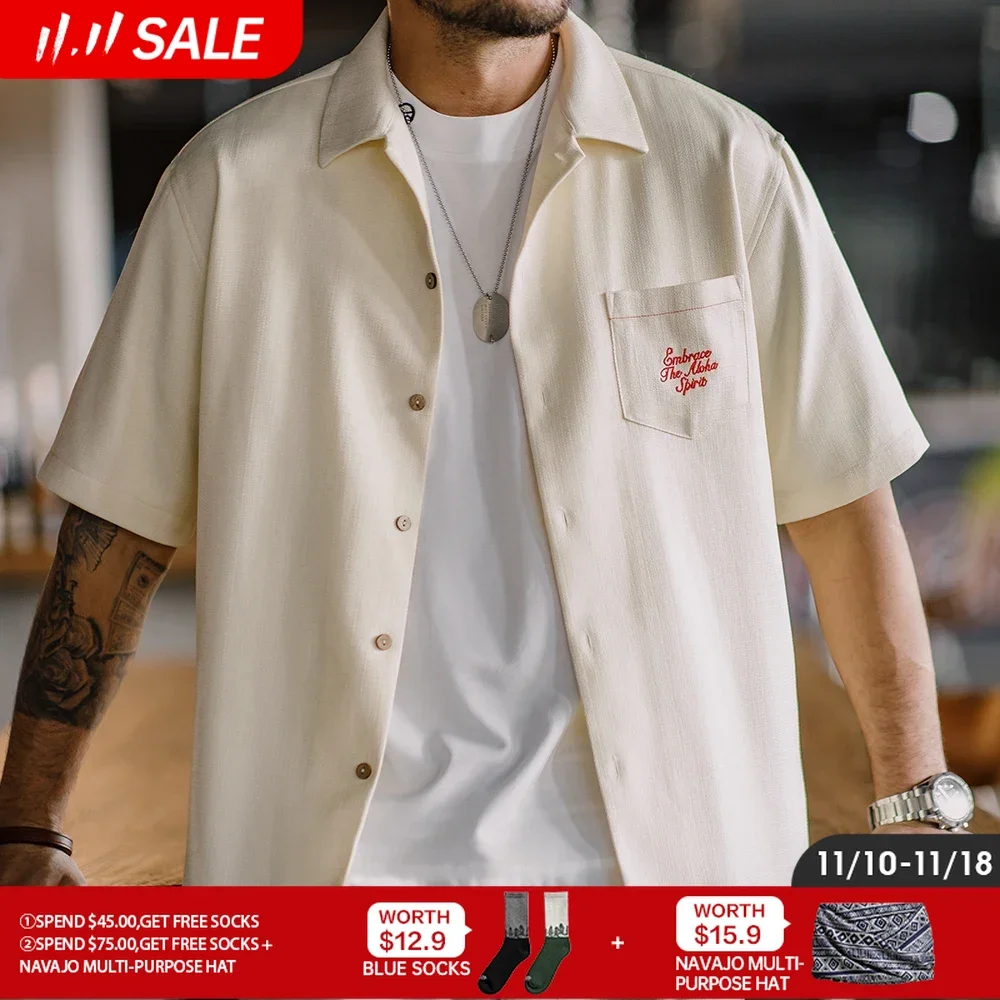 Винтажные Гавайские рубашки Maden с вышивкой и коротким рукавом для мужчин летние