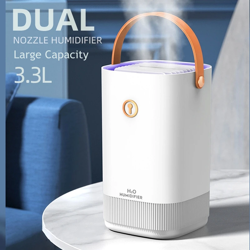 

Household Air Humidifier 3300ML Double Nozzle Cool Mist Aroma Diffuser Coloful LED Light Heavy Fog Ultrasonic USB Humidificador