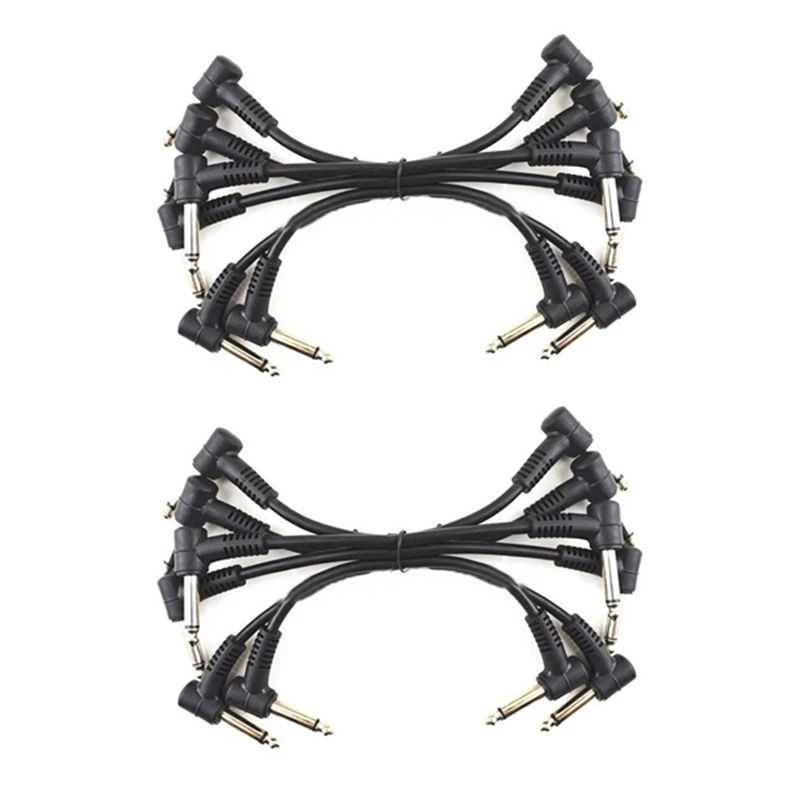 

12 X Electric Guitar Cables 6 Inch 1/4 Right Angle Effect Pedal Patch Cord Black
