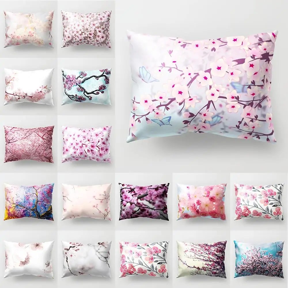 

Colorful Flower Branche Art Bedroom Decorative Throw Pillow Case Elegant Stylish Living Room Rectangle Sofa Cushion Cover 30x50