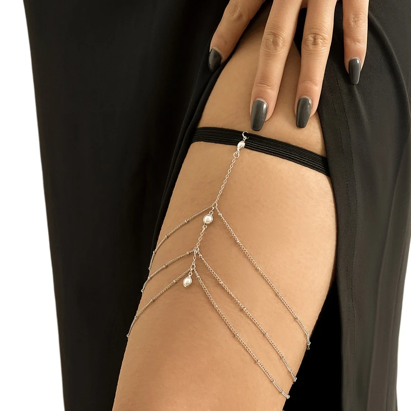 Multi Layer Tassel Thigh Chain Anti-slip Belt Chain Harness Summer Beach Nightclub Leg Accessories for Women and Girls 3 Multi Layer Tassel Thigh Chain Anti-slip Belt Chain Harness Summer Beach Nightclub Leg Accessories for Women and Girls 3