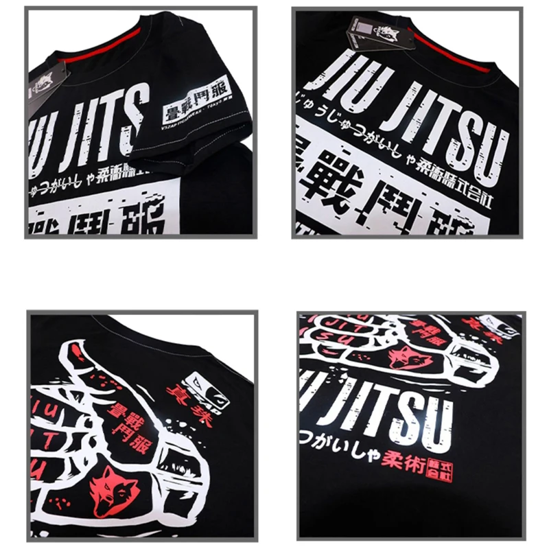 Vszap Jiu-Jitsu Rash Guard Short Sleeve MMA T Shirt Men Women Muay Thai Shirt BJJ Kickboxing Jersey Sanda Fight Boxing Clothing