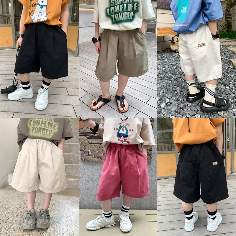

Summer Kids middle pants Boys solid color loose shorts Baby girls casual knee length pants
