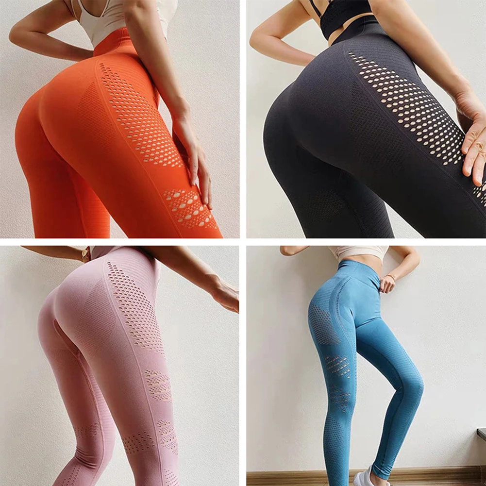 

Newest Women High Waist Quick Dry Yoga Pants Push Up Leggings Breathable Hollow Stretch Pants Fitness Running Tight Yoga Pants