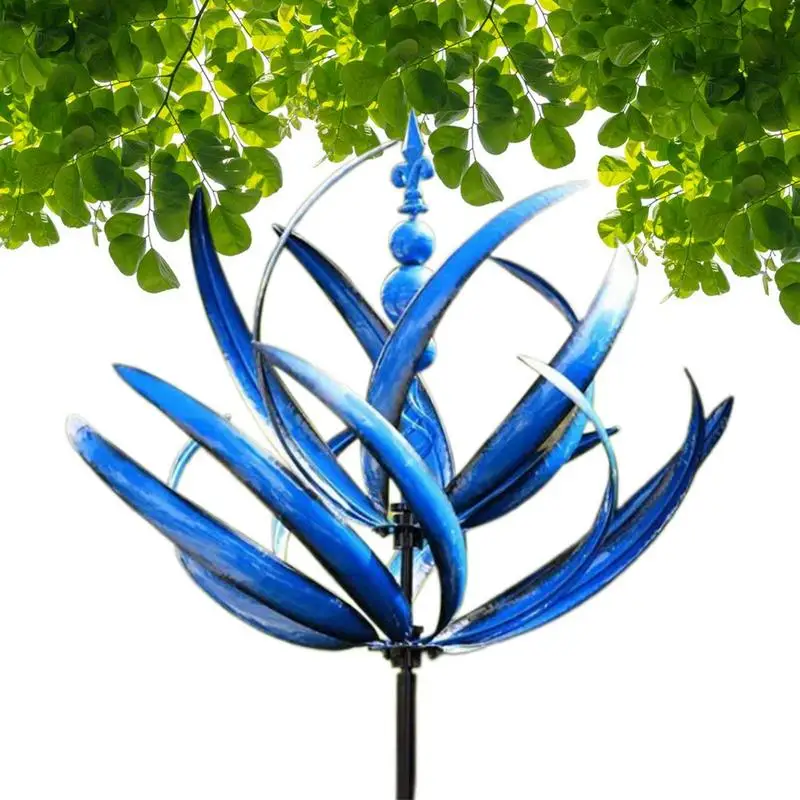 Garden Wind Spinner Dynamic 3D Lotus Windmill 360 Degrees Rotatable Outdoor For Balconies Porches Patios Gardens And Trees