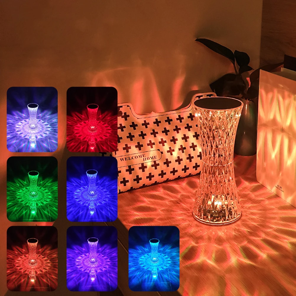 

LED Crystal Table Lamp USB Charging Crystal Projector Lamp with Touch Control Nightstand Lamps Adjustable For Living Room