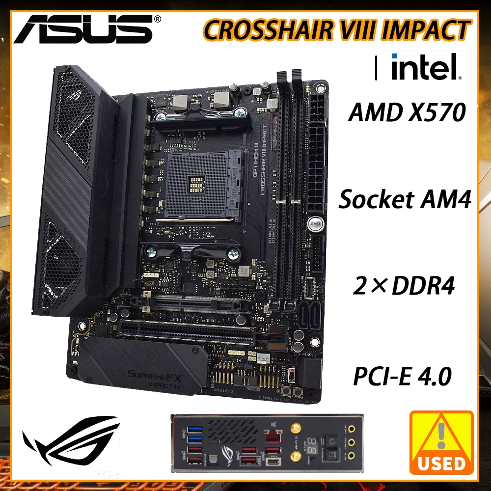 

AMD X570 ASUS ROG CROSSSHAIR VIII IMPACT mining motherboard Socket AM4 supports Ryzen 5 26000X CPU Mini ITX 2xDDR4 64G PCIe 4.0