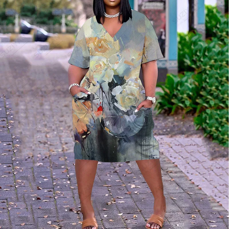 

Casual Vintage Holiday Wild Oversized Clothing Dresses For Women 2022 Latest 3D Printing Features Pregnant Bohemia