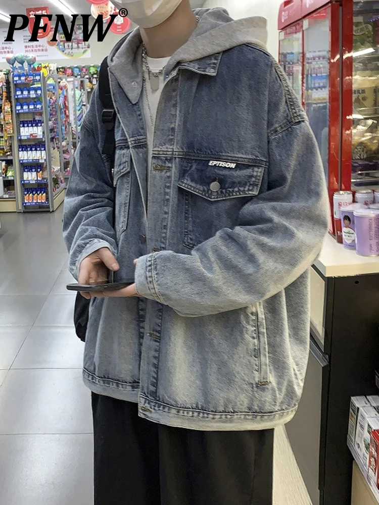 

PFNW Denim Jacket Men's Hooded Spring And Autumn New Tide High Street Korean Style Loose Versatile Casual Fashion Coats 12A5901